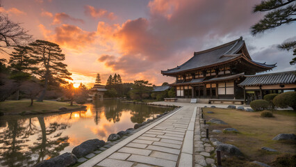Obraz premium Beautiful Japanese landscape at sunrise.