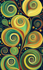 Fototapeta premium swirly plant abstract ar on dark background with green yellowish green colors