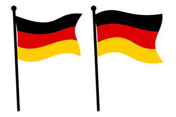 Set Collection German Flag Waving on Black Flagpole. Simple Minimalist Vector Design for Logo, Event Branding, and Template, Editable and Scalable EPS, Isolated on White Background