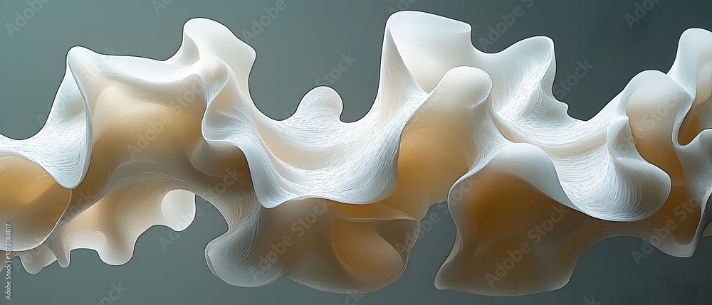 Poster abstract representation of flowing organic shapes in soft white and beige tones, creating a sense of