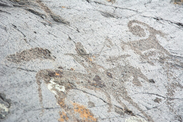 Central asian one of the most amazing rock carving petroglyphs in Altai mouintains, Western Mongolia