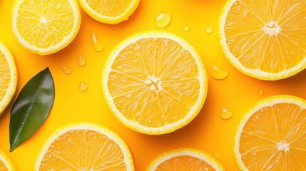 Fototapeta premium Fresh Citrus Slices on Bright Yellow Background