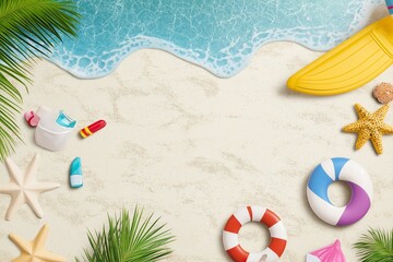 Top view of summer beach background with copy space. Top view of summer concept.