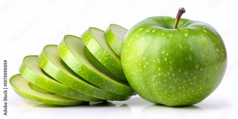 Aufkleber macro shot of perfectly sliced green apple on a clean white background emphasizing the rule of third