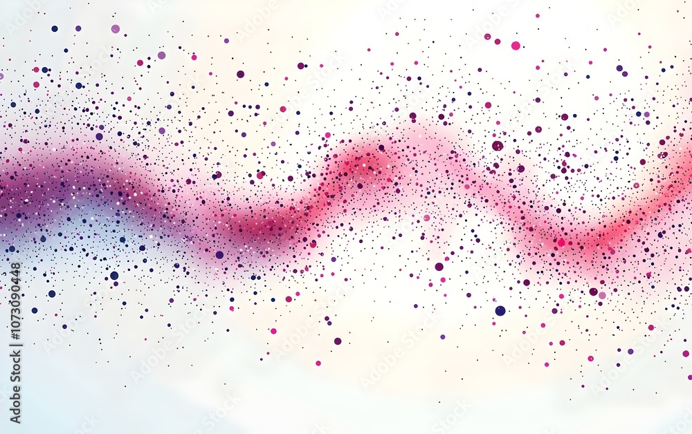 Poster an abstract illustration featuring a flowing wave pattern, accented with colorful dots in shades of 