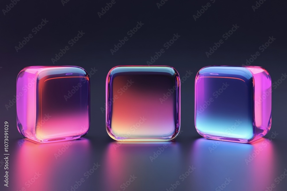 Poster stunning 3d render of a user icon in glassmorphism style showcased from three angles with gradient