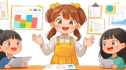 Cheerful Chibi Social Worker Engaging with Children