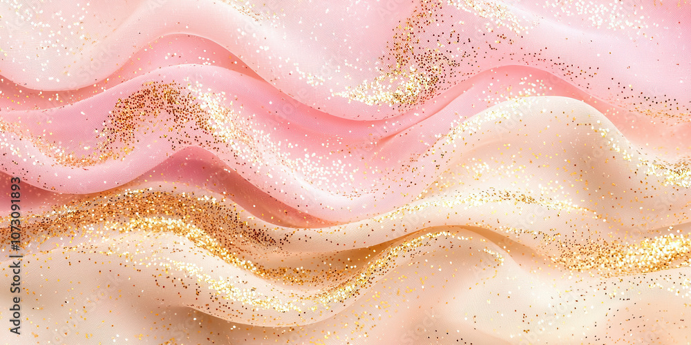 Poster a gold and pink fabric with a wave pattern