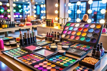 Makeup Testing Station with Diverse Shades, Professional Products for All Skin Types, and Essential Tools for Beauty Enthusiasts and Makeup Artists
