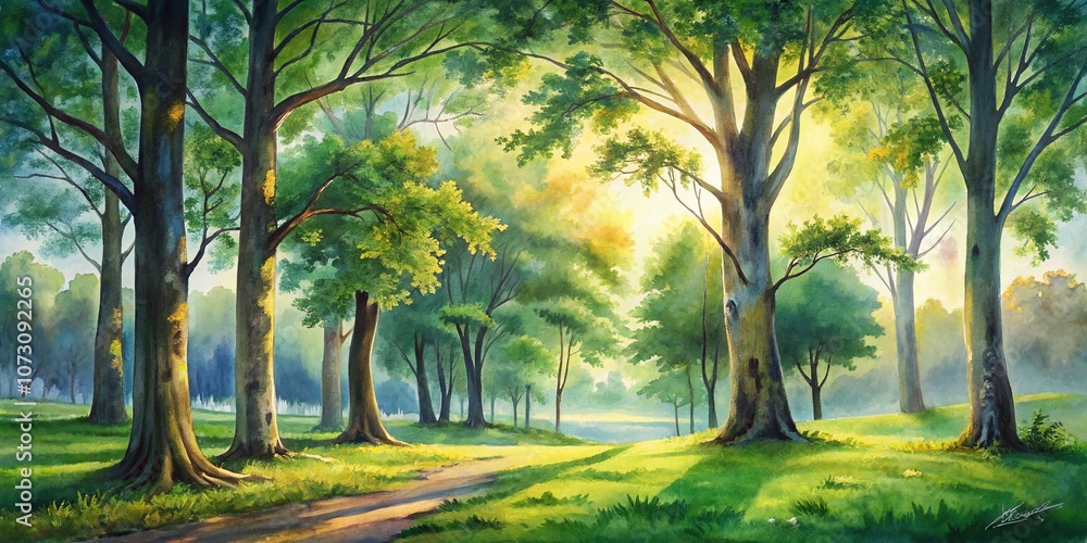 Poster mastering watercolor techniques: a step-by-step guide on how to paint lush trees using the rule of t