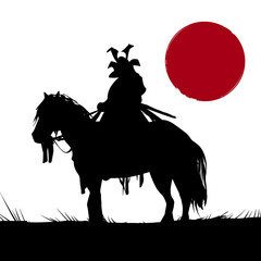 Samurai on Horseback Silhouette Vector