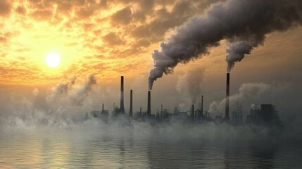 Obraz premium Urban Landscape in Dense Fog at Sunrise