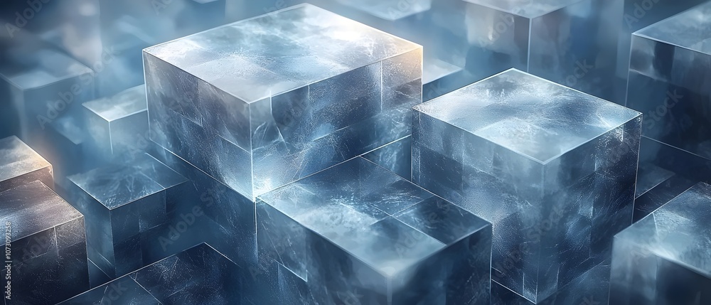 Poster abstract representation of transparent ice cubes, creating a cool, crystalline atmosphere with soft 