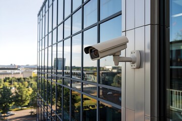 Security cameras on a building protection against thieves on streets