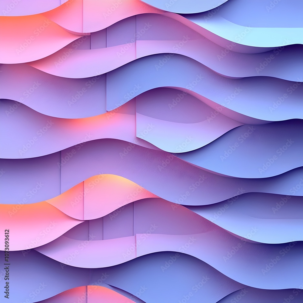 Poster an abstract background featuring layered waves in shades of blue and pink, creating a soothing and m