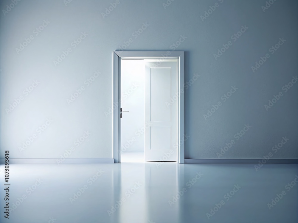 Poster minimalistic close-up of a white door against a white backdrop with ample empty space for copy, idea