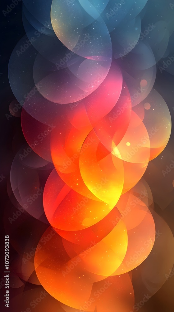Poster a vibrant abstract swirl of warm colors including orange and red, set against a dark background, cre