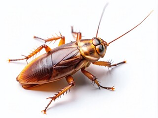 Minimalist Photography of Cockroach Isolated on White Background, Highlighting Pest Control and Domestic Cleanliness Concepts for Hygiene and Extermination Awareness