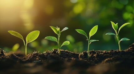 Fototapeta premium Growth Stages of Young Plants in Natural Light