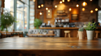 Wooden Table in a Cafe with Blurred Background Illustration