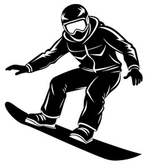 Snowboarder in Motion: A graphic vector illustration of a snowboarder carving down the slope, captured mid-air, showcasing the thrill and freedom of winter sports.  