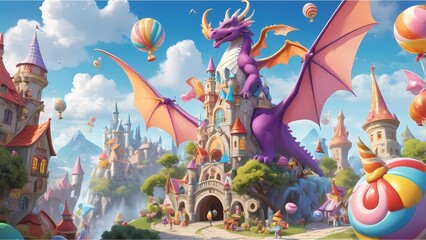 Fantasy Art Wonderland: Cute Dragon in a Candy Village