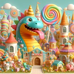 Fantasy Art Wonderland: Cute Dragon in a Candy Village