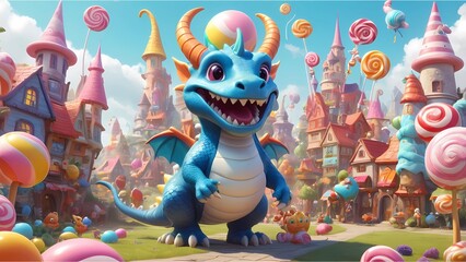 Fantasy Art Wonderland: Cute Dragon in a Candy Village