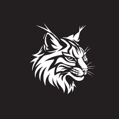 Vector illustration of a lynx head in monochrome, featuring sharp lines and intense expression. Ideal for wildlife, logo, tattoo, and outdoor-themed designs