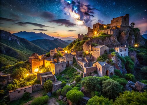 Night Photography at Gairo Vecchia: A Stunning Abandoned Location in the Sardinian Mountains, Where Nature Has Created a Unique Urban Exploration Paradise
