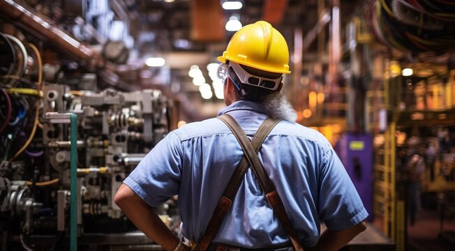 construction worker with yellow helmet at the work