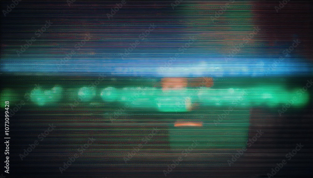 Poster Abstract Digital Glitch Background with Vibrant Cyan and Teal Lines, Mimicking CRT Monitor Error or Futuristic Data Display. Perfect for Technology and Sci-Fi Themes in Design or Retro Media