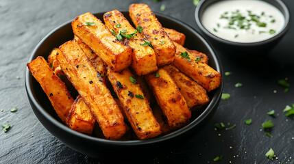 Crispy Baked Sweet Potato Fries with Parsley - Food Photography