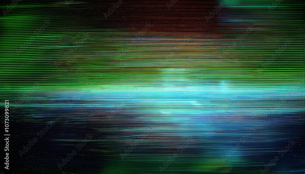 Aufkleber Abstract Digital Glitch Background with Vibrant Cyan and Teal Lines, Mimicking CRT Monitor Error or Futuristic Data Display. Perfect for Technology and Sci-Fi Themes in Design or Retro Media