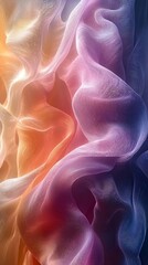 Obraz premium Abstract flowing fabric in vibrant hues of orange, pink, and purple, creating a sense of movement and serenity. Ideal for backgrounds or artistic projects.