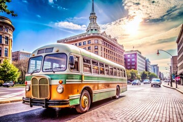 Obraz premium Panoramic View of a Historic Bus Symbolizing the Civil Rights Movement, Invoking the Spirit of Change and Equality on a Journey Through America's Social History