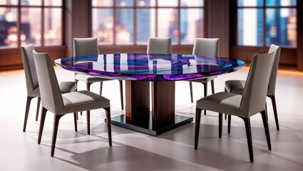 Fototapeta premium A Sleek and Contemporary Dining Table Showcasing Modern Design and Functionality for Stylish Interiors