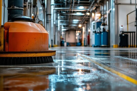 Daylight photography of industrial cleaning for hygiene and maintenance in work environments