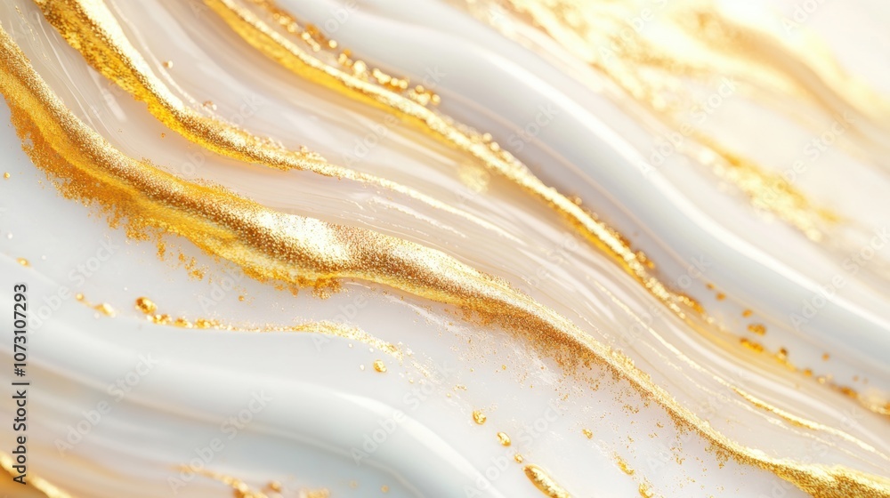Poster flowing golden waves intermingle with white, creating an elegant and luxurious abstract display that