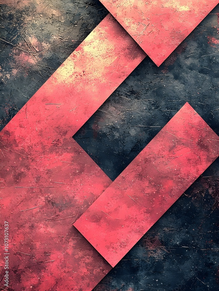 Poster An abstract design featuring geometric red and black shapes with a textured, grungy background, creating a striking contrast and dynamic visual appeal.