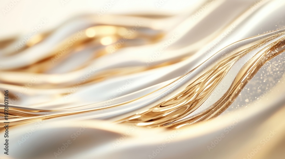 Poster flowing abstract waves in gold and cream tones, creating a luxurious and elegant visual with a smoot