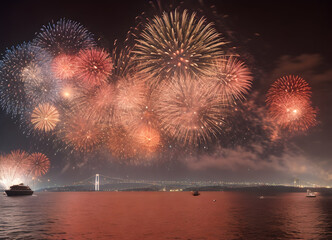 Colorful firework with bokeh background. New Year celebration