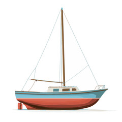 Classic Sailboat with Red Hull and Blue Deck