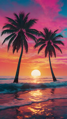 Tropical sunset with trees