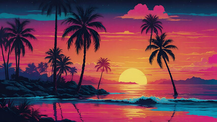 Obraz premium A beautiful sunset in the beach in retro color 