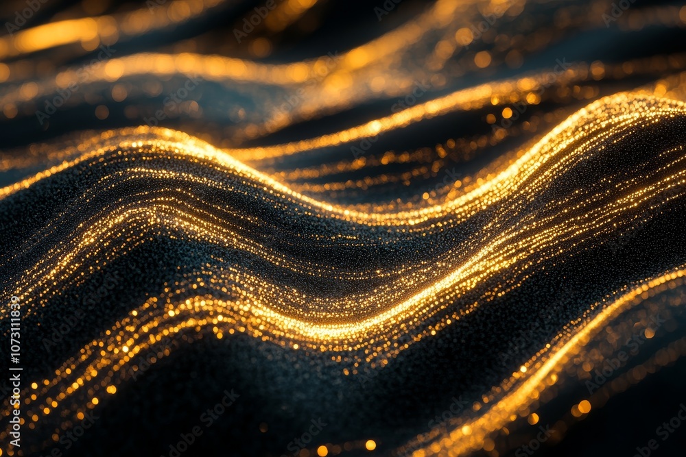 Poster abstract glowing gold wavy lines on dark background creating a stunning visual experience