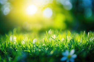 Bright day, clear sky, sunlight shining through green grass. Peaceful outdoor scene.