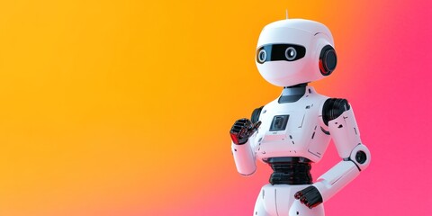 Naklejka premium White Robot Thinking Against Colorful Background