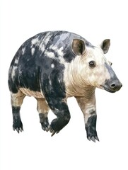 Fototapeta premium Large animal with a white face and black and white fur. It is walking on a white background