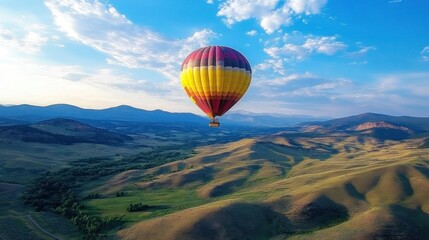 Obraz premium Colorful Hot Air Balloon Above Scenic Landscape